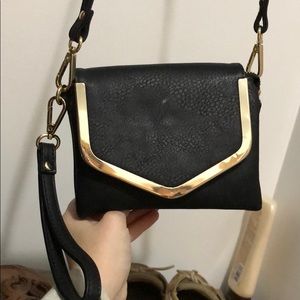Black charming Charlie satchel purse w/ gold trim
